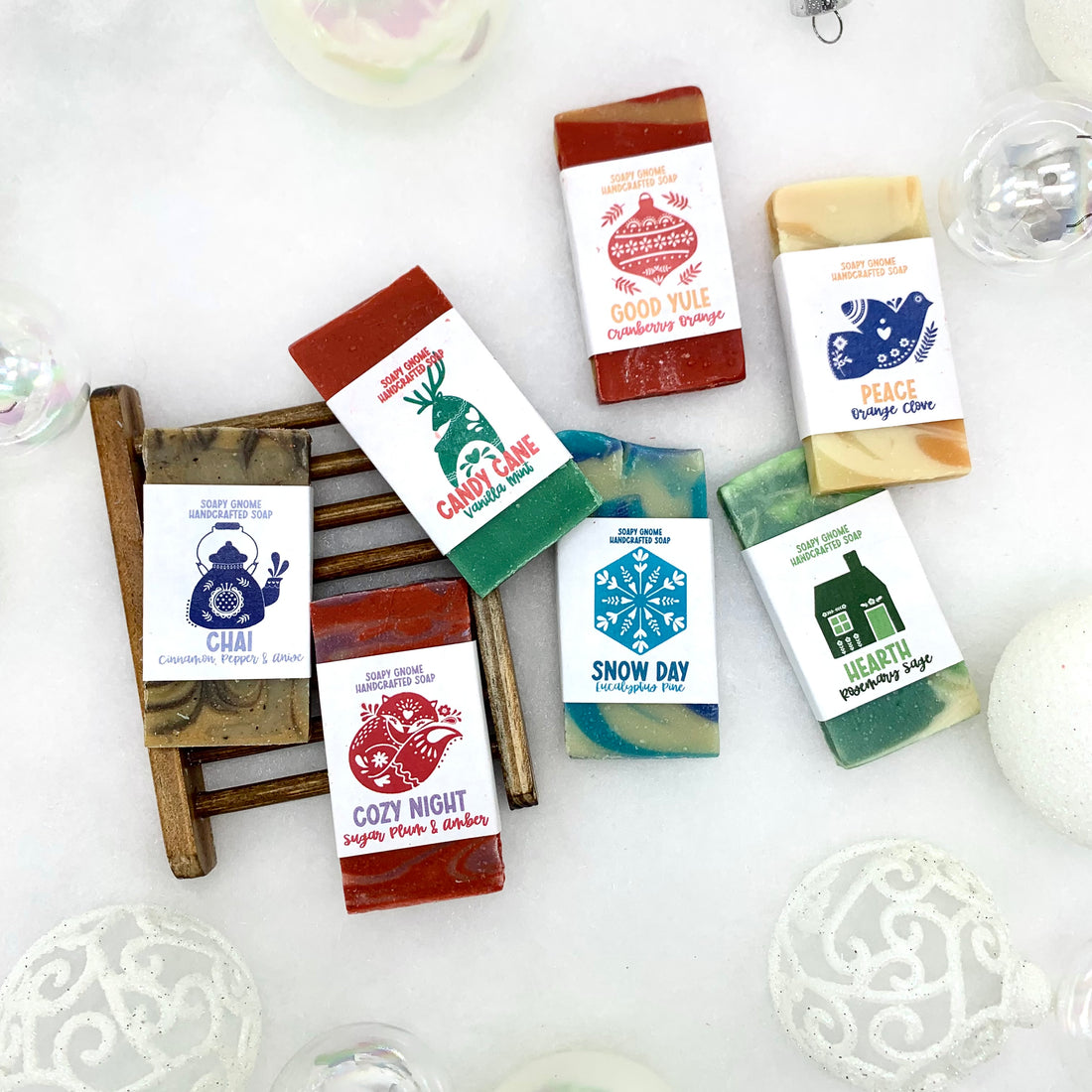 Holiday Mini Soap Sampler w/ Wooden Soap Dish