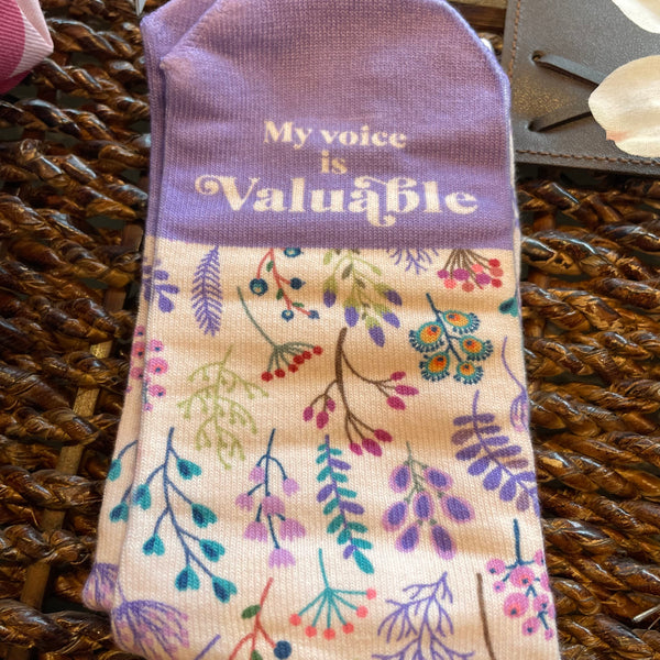 Soapy Gnome Dandewilde Affirmation Socks: My voice is Valuable