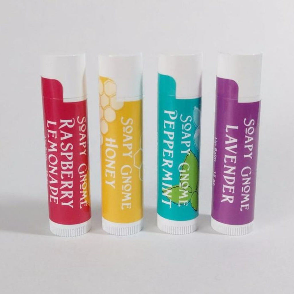 Soapy Gnome Lip Balms: Lavender, Peppermint, Honey, Raspberry Lemonade
